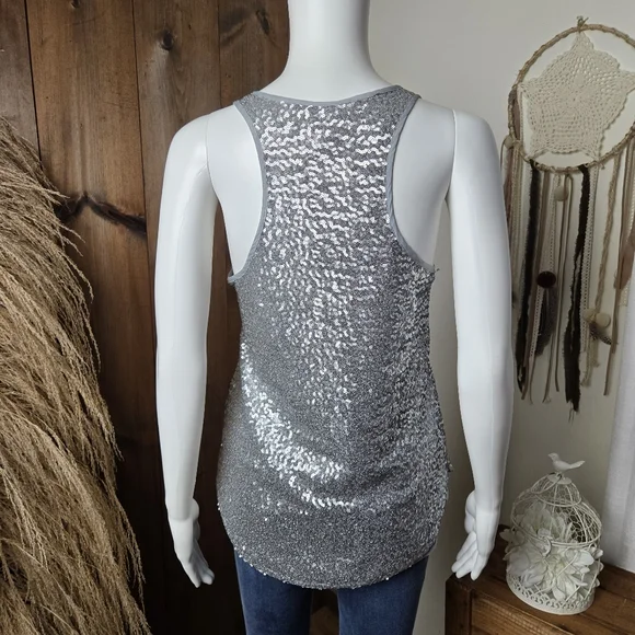 NWT GAP Silver Sequin Scoop Neck Dressy Tank Top - Picture 5 of 12